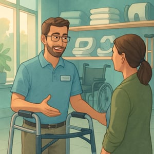 Retailers play a critical role in supporting caregivers depicted in a warm and inviting store filled with various assistive products Sunlight streams-1
